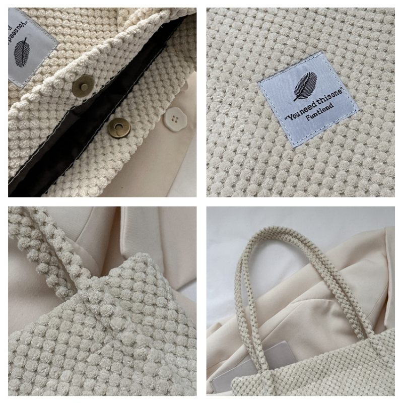 2023 Arts Shoulder Bags For Women New Canvas Bucket Handbags Corduroy Fashion Casual Bags Solid Color Famous Brand Bags