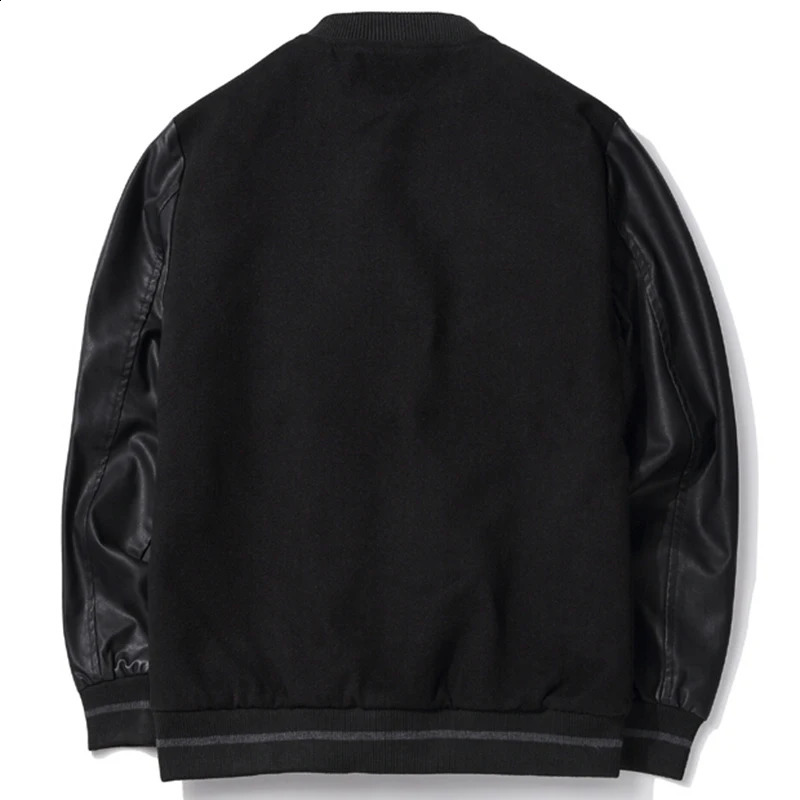 Spring Winter School Team Uniform Men Black Leather Sleeves Baseball Varsity Jacket College Letterman Coat Plus Size 5XL 6XL 240802