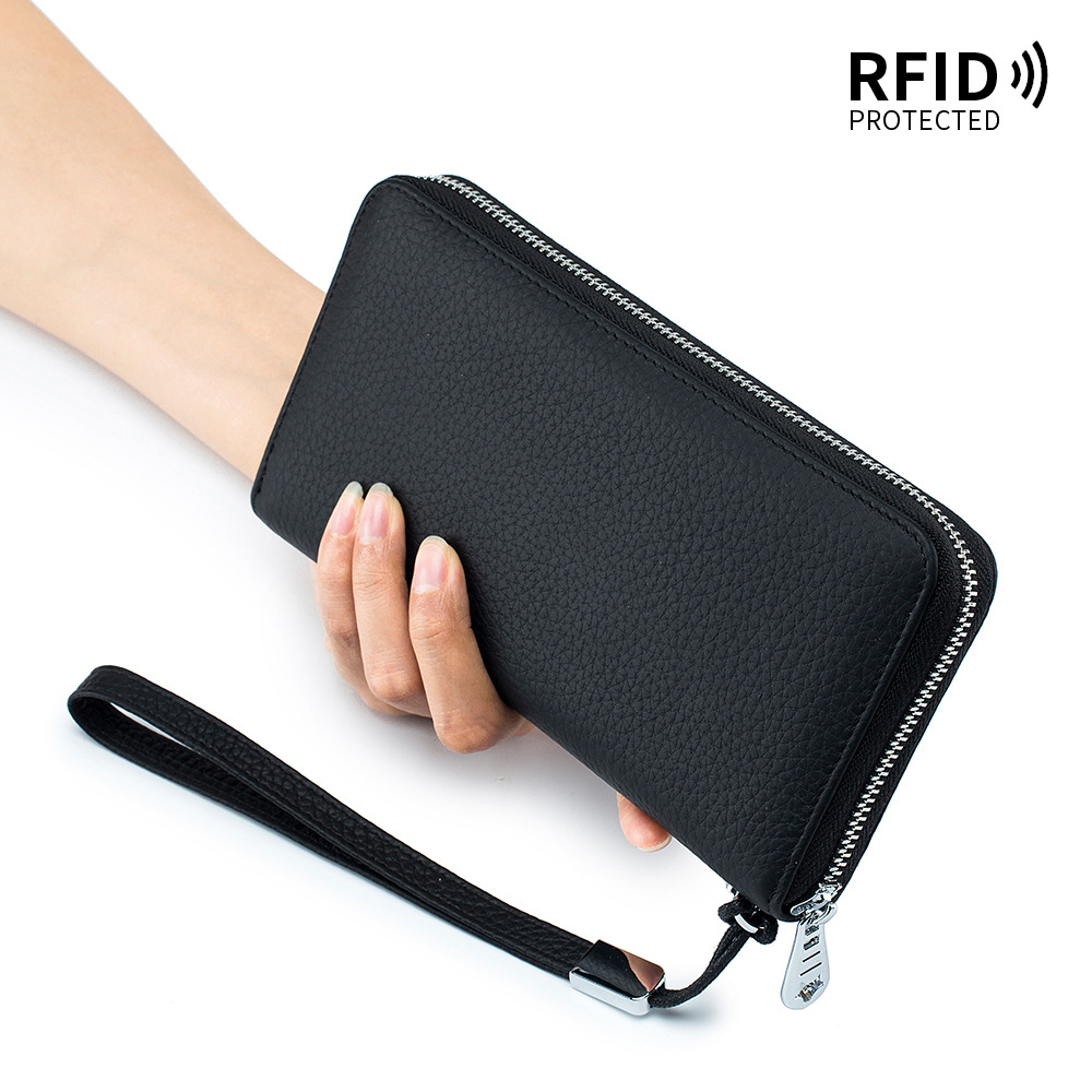 Women Wallet Casual Genuine Leather Long Wallet New Removable Wrist Strap Purse Luxury Cowhide Card Holder Clutch for Female Bag
