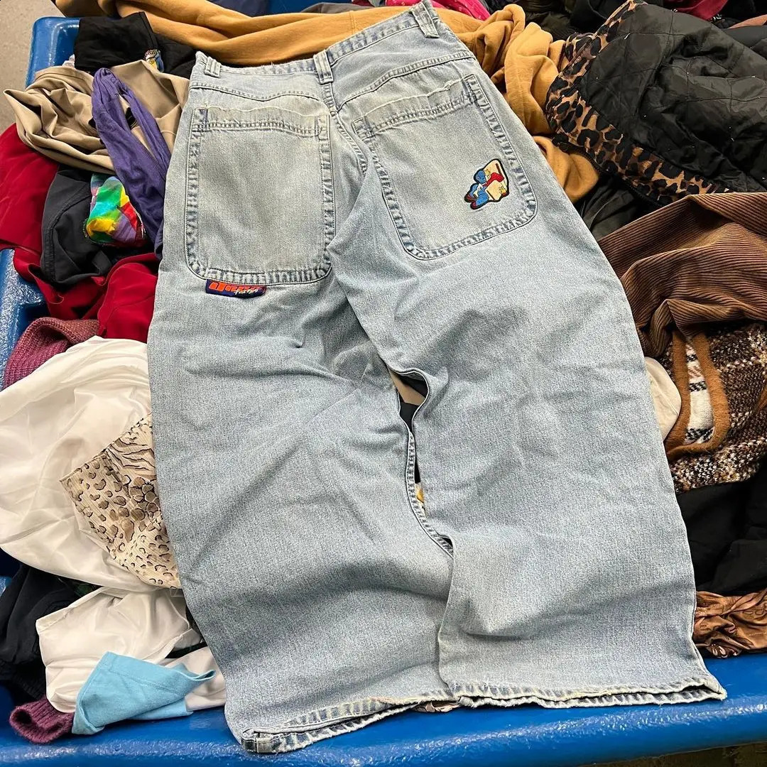 JNCO Jeans Mens Harajuku Retro Hip Hop Cartoon Embroidery Baggy Jeans denim Pants 90s Street Gothic Wide Trousers Streetwear 240802