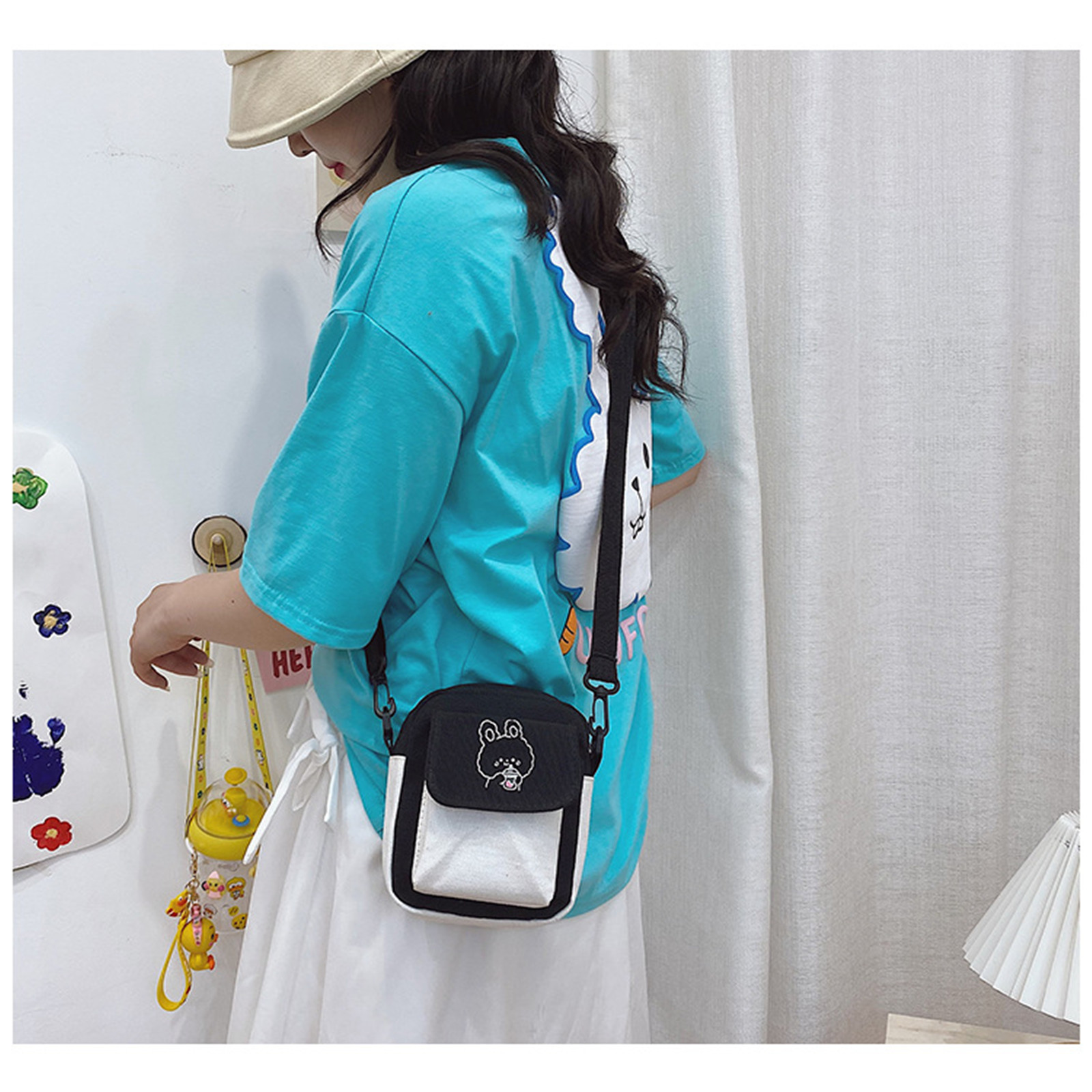 Canvas Shoulder Women's Bag Small Korean Fashion Messenger Crossbody Bag for Girl Students Cotton Cloth Female Handbags Bolsas