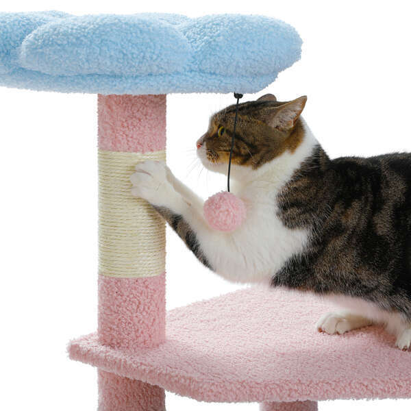 wer Tree 47.2-inch Multi story Tower, Scratching Pillar Covered with Sisal, Cute Cat Apartment, Suitable for Indoor Small and Medium sized Cats, Pink 