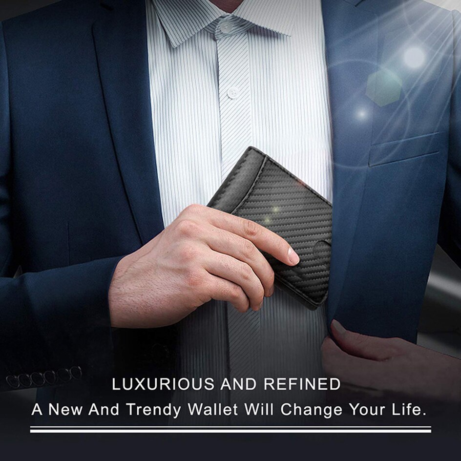 Men Wallets Man Card Holder Money Bag Rfid Carbon Fiber Mini Wallet Male Small Short Purse Black Walet Billfold Vallet Suitable for daily wear and wor