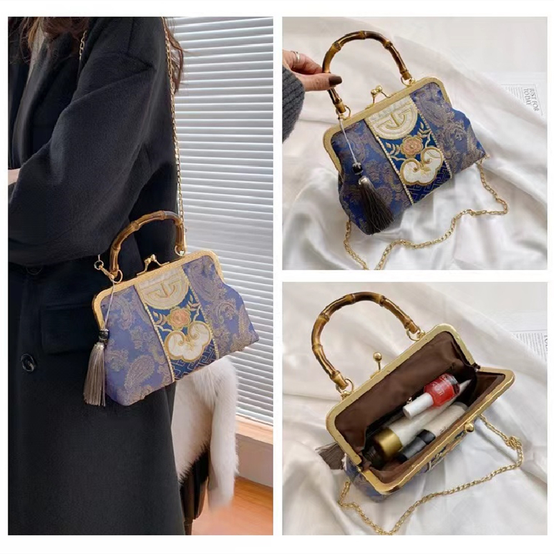 Embroidery Jacquard Bamboo Hand Lock Shell Bags Designer Bag Women Shoulder Crossbody Chain Tote Women's Handbags Purses Bag