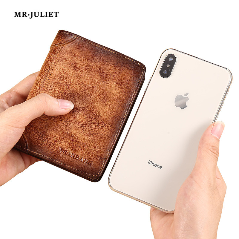 MR.JULIET New Men's Real Leather Short Vertical Anti-theft Card Holder Multifunctional Wallet