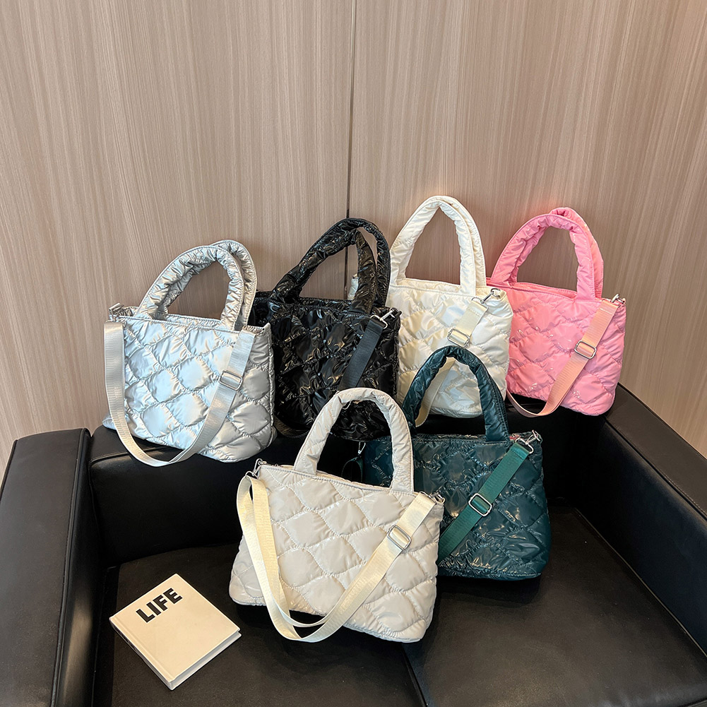 Fashion Pink Women Handbags Winter Cotton Padded Top-handle Bags Casual Female Solid Color Quilted Large Capacity Shoulder Bag