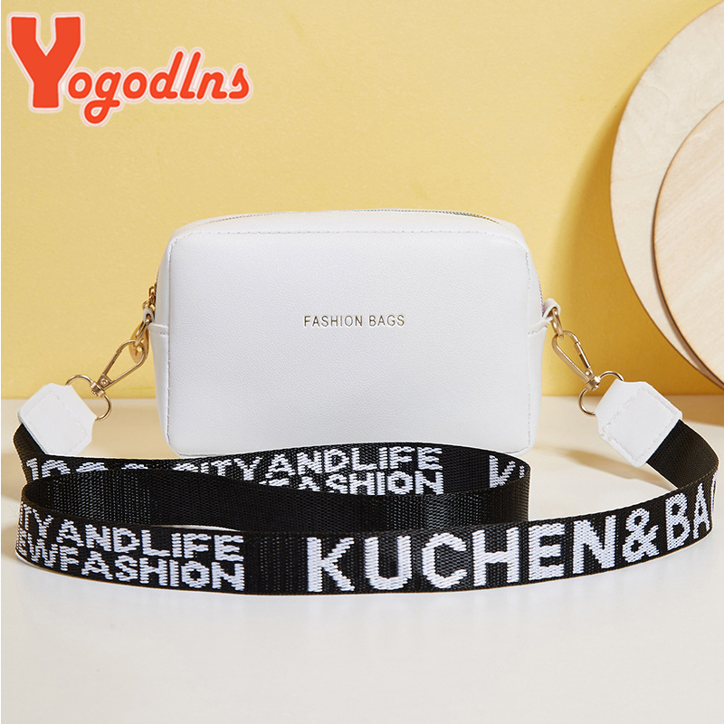 Yogodlns Fashion Small Square Bag For Women PU Leather Shoulder Messenger Bag Letter Strap Crossbody Bag Trendy Handbag Bolsa