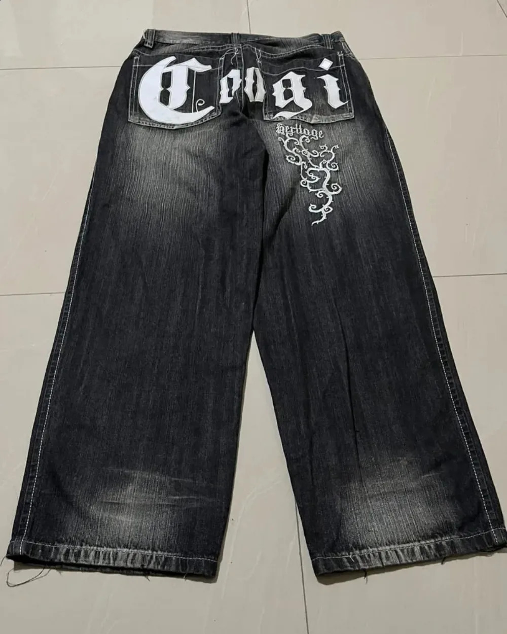 Baggy jeans hip-hop punk Y2k jeans mens pattern letter embroidery Harajuku black womens jeans wide leg straight Trouser 240829