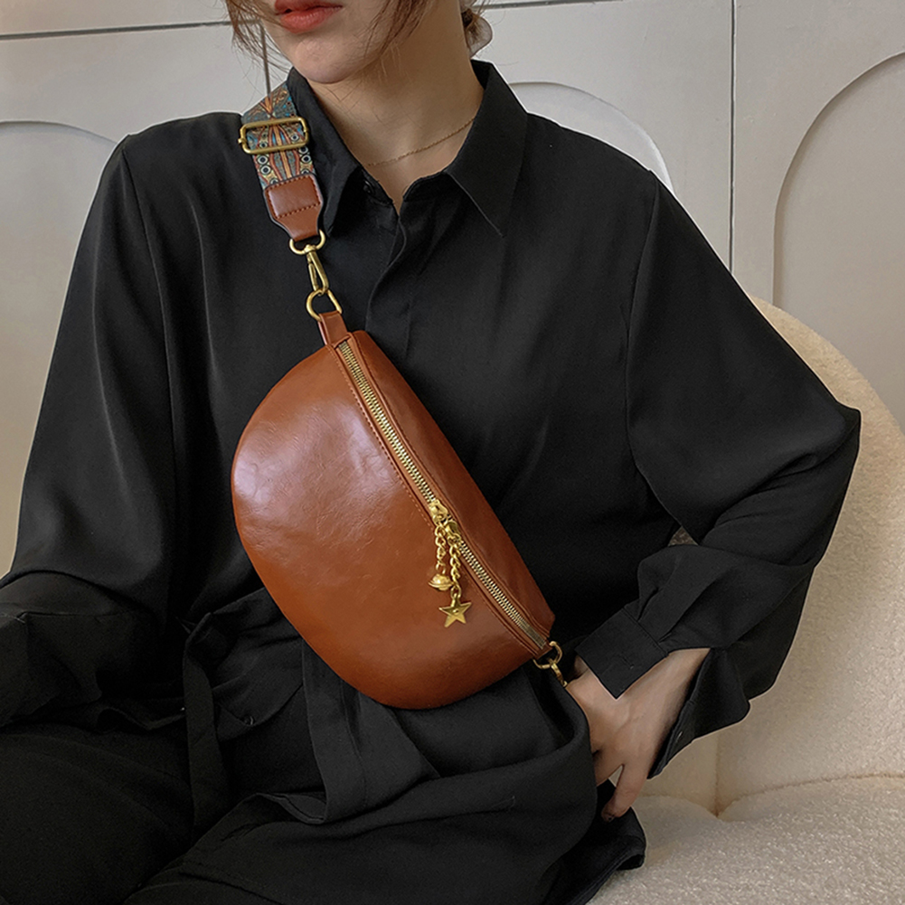 Fashion Women Fanny Pack Wide Strap Vintage Crossbody Bags Female Waist Purse Zipper Portable Leather Waist Bag Shoulder Bag