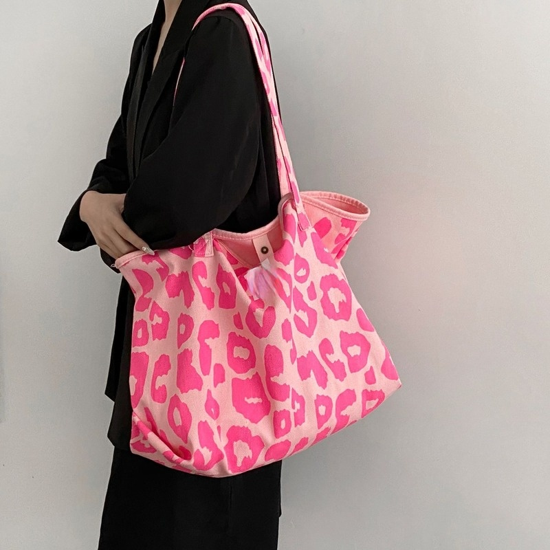Korean Chic Big Casual Tote Bag Leopard Shoulder Bag Ladies Canvas Bag New 2023 Shopping Bag Bolsa Mujer