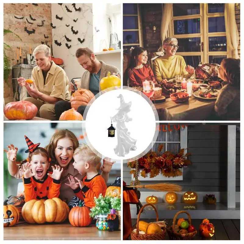 Witch Decoration Lantern Cracker Barrel Ghost Witch Messengers With Lantern Scary Resin Sculpture For Halloween Thanksgiving Y240801