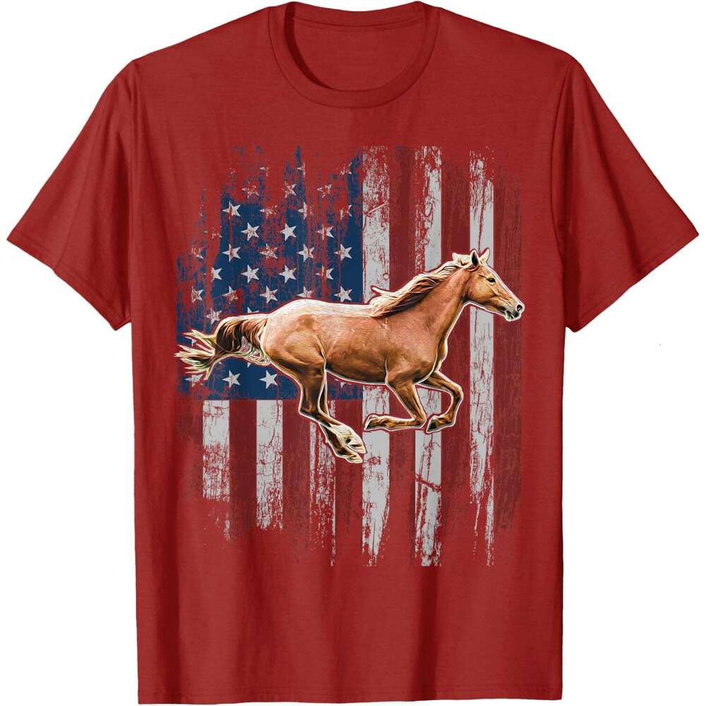 T shirt Mens Patriotic Horse American Flag Horseback Riding Farm Gift T-Shirt shirts tshirt graphic tee Casual tops summer clothes Short sleeve Free s