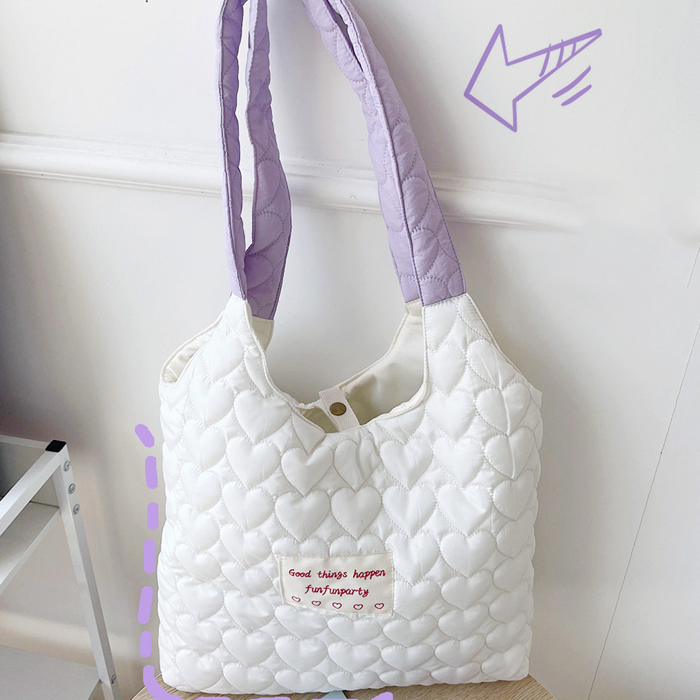 Women Love Quilted Shoulder Bag Soft Padding Tote Bag Large Capacity Lightweight Candy Color portable Shopping Handbag for Women