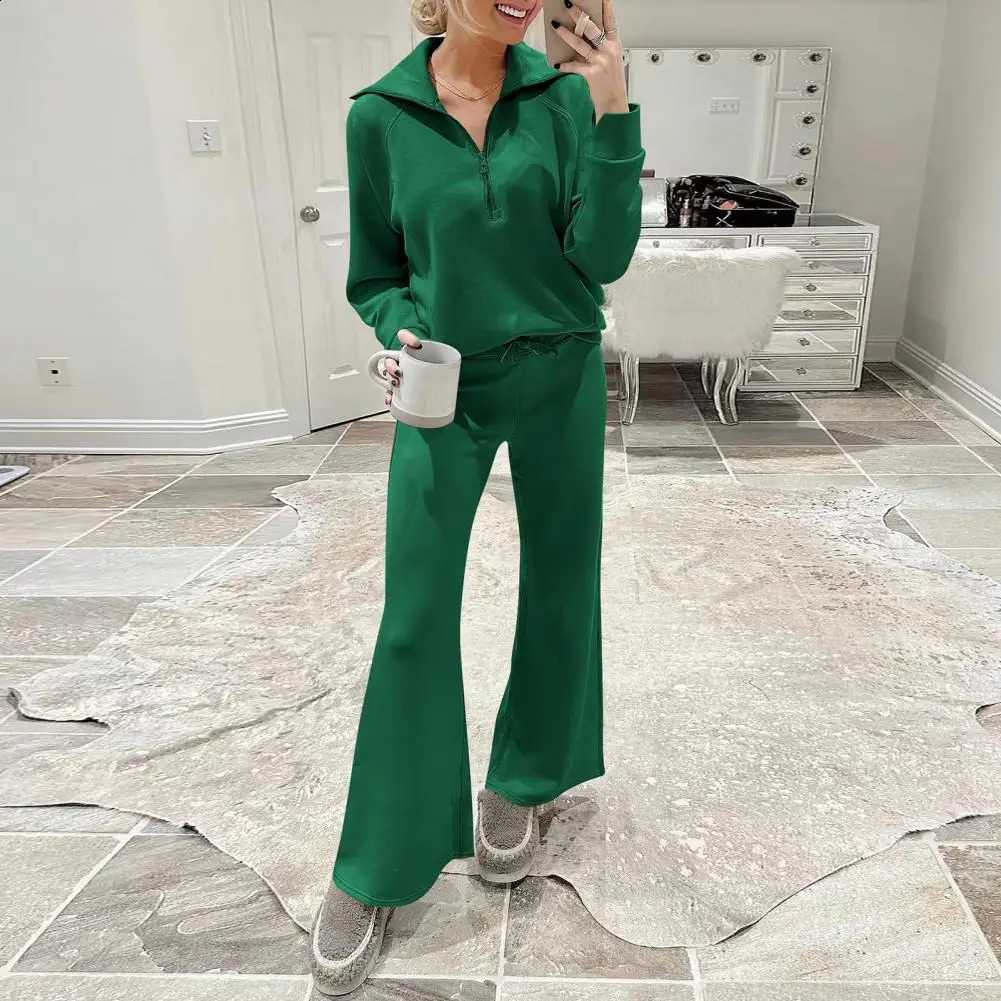 Oversized Sweatshirt Pants Set Women Twopiece Casual Suit Thick Loose Solid Color Tracksuit with Lapel Coat Wide for Fall 240801