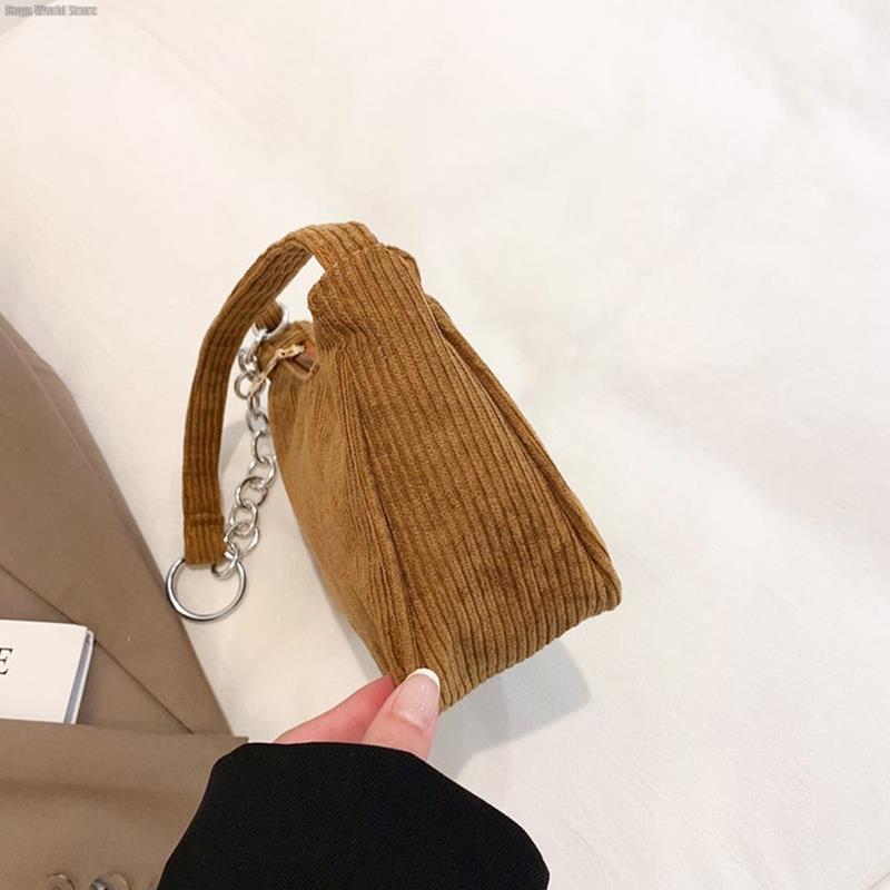 1PC Fashion Vintage Women's Handbags Corduroy Underarm Bag Casual Women Shoulder Bags Solid Color Zipper Female Handbag Clutch