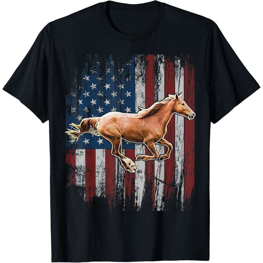 T shirt Mens Patriotic Horse American Flag Horseback Riding Farm Gift T-Shirt shirts tshirt graphic tee Casual tops summer clothes Short sleeve Free s
