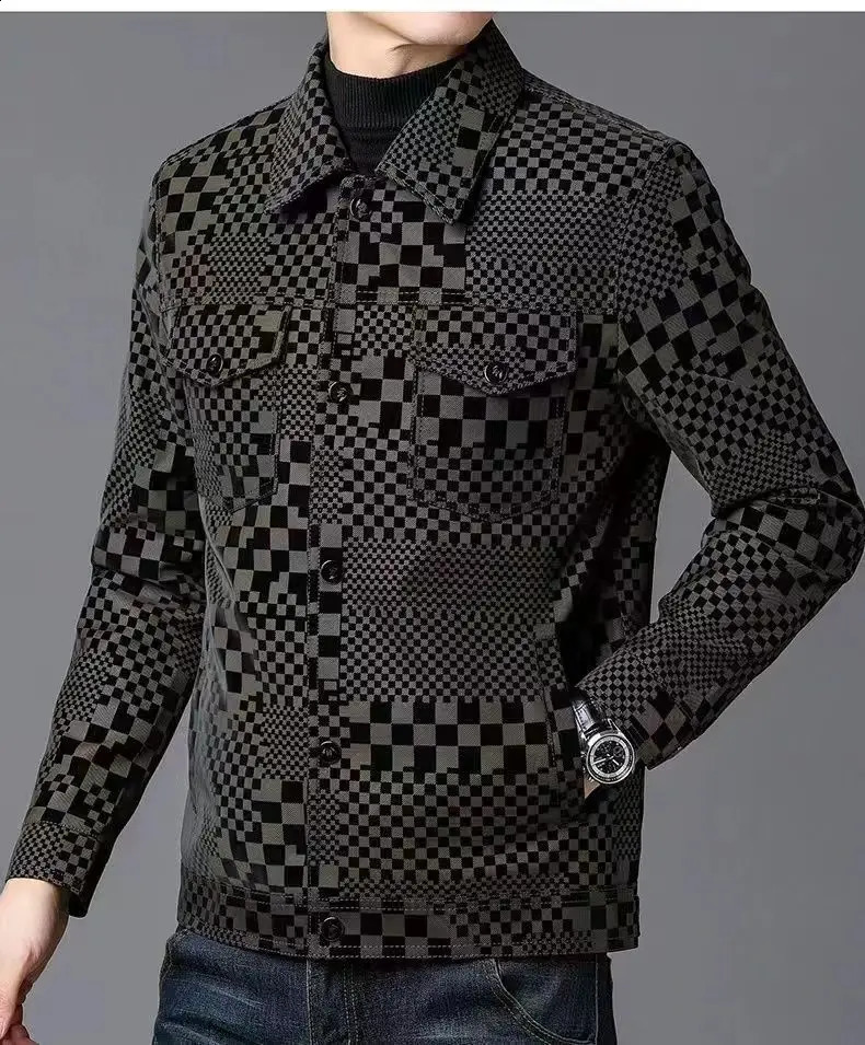 Mens Jacket Autumn Winter Slim Plus Fashion trend Thickened Biker Casual Coat Men plaid Leather Jacket 240822