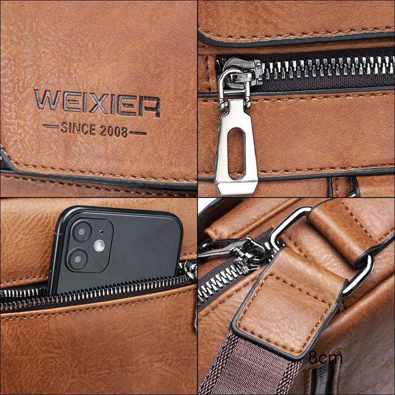WEIXIER Men Crossbody Bag Shoulder Bags Vintage Men Handbags Large Capacity PU Leather Bag For Man Messenger Bags Tote Bag 240802