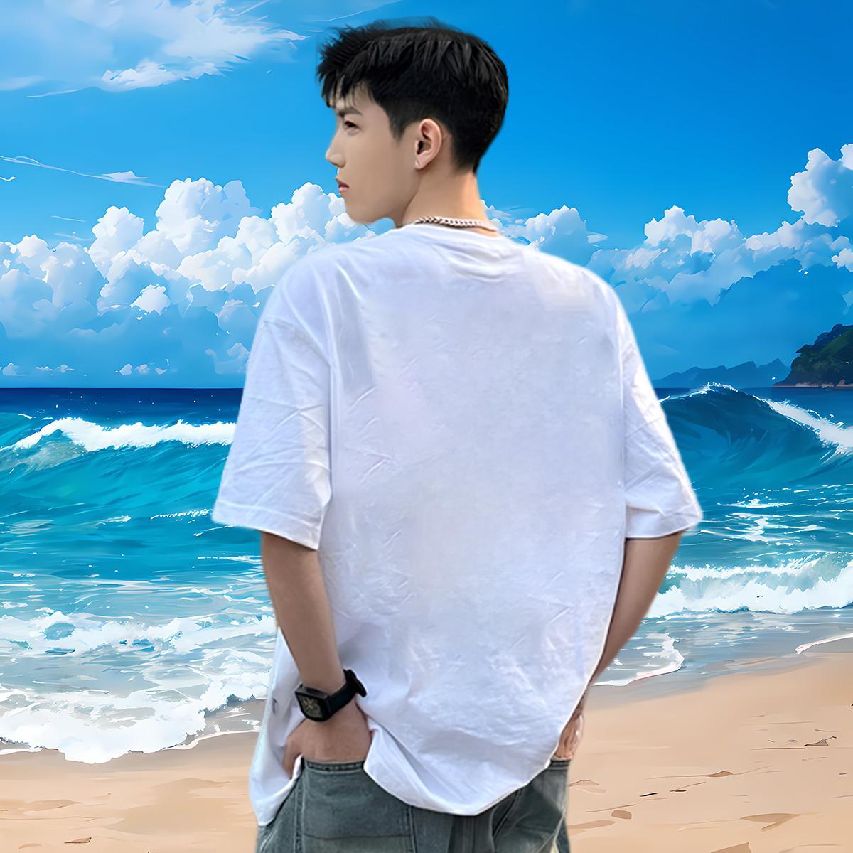 2024 Summer T-Shirts 230g Pure Cotton mushroom Street Casual Tops Breathable Short Sleeve Comfortable Men Tees DIY Logo Oversized