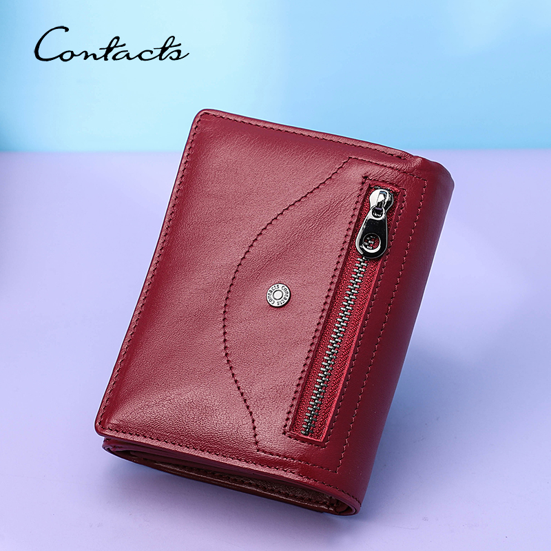 CONTACT'S Genuine Leather Women Wallets Luxury Designer Short Bifold Fashion Women's Purses Card Holders Coin Purses Female Bags