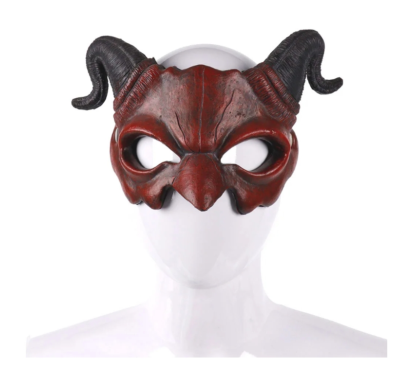 Halloween Demon Mask Horns Devil Half Face Mask Party Cosplay Horror Monster Masquerade Scary Haunted House Props PU Mask Decor