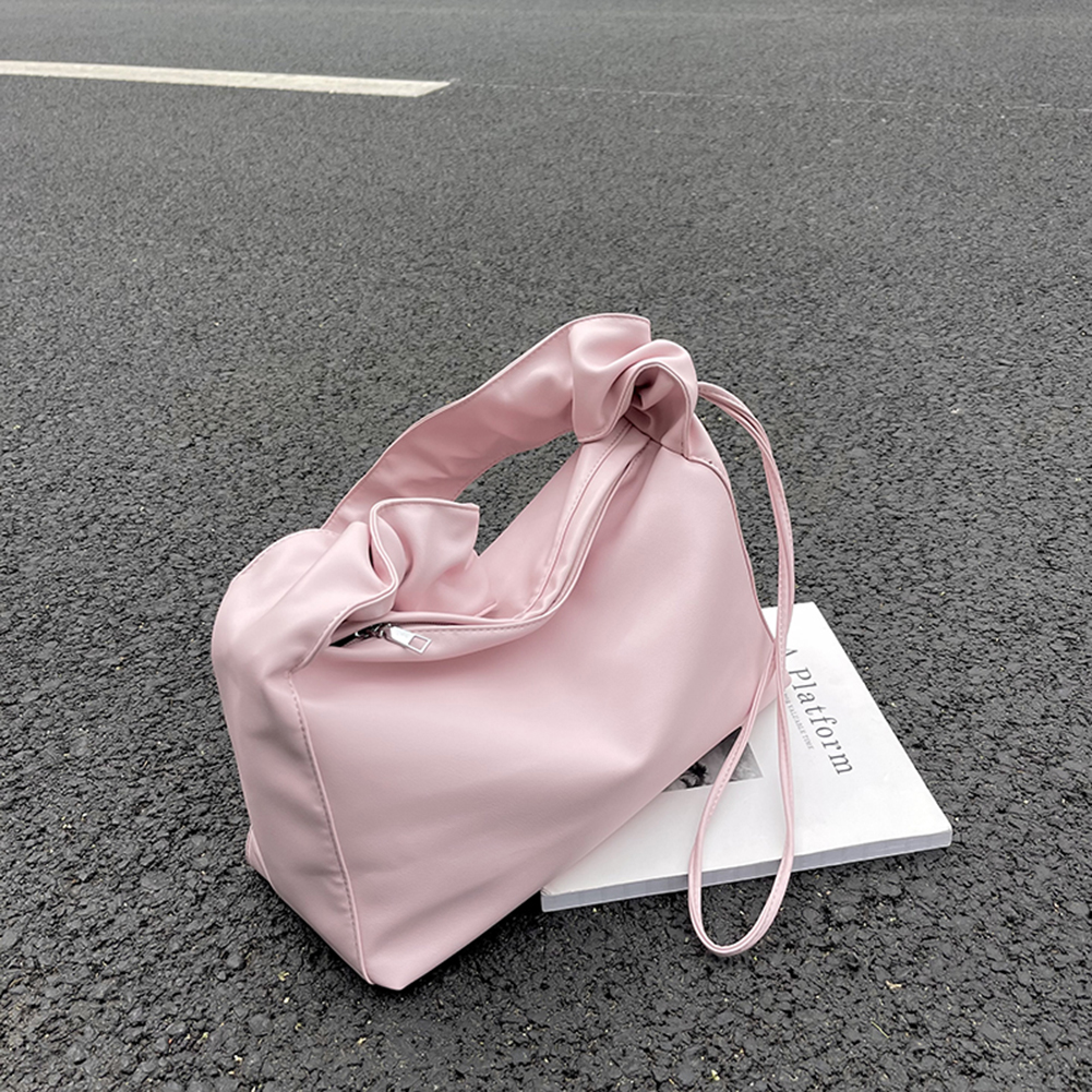 Women Shoulder Bags Pleated Drawstring Fashion Ladies Handbags Personalized Solid Color PU Leather Simple Girls Tote Bag Purse