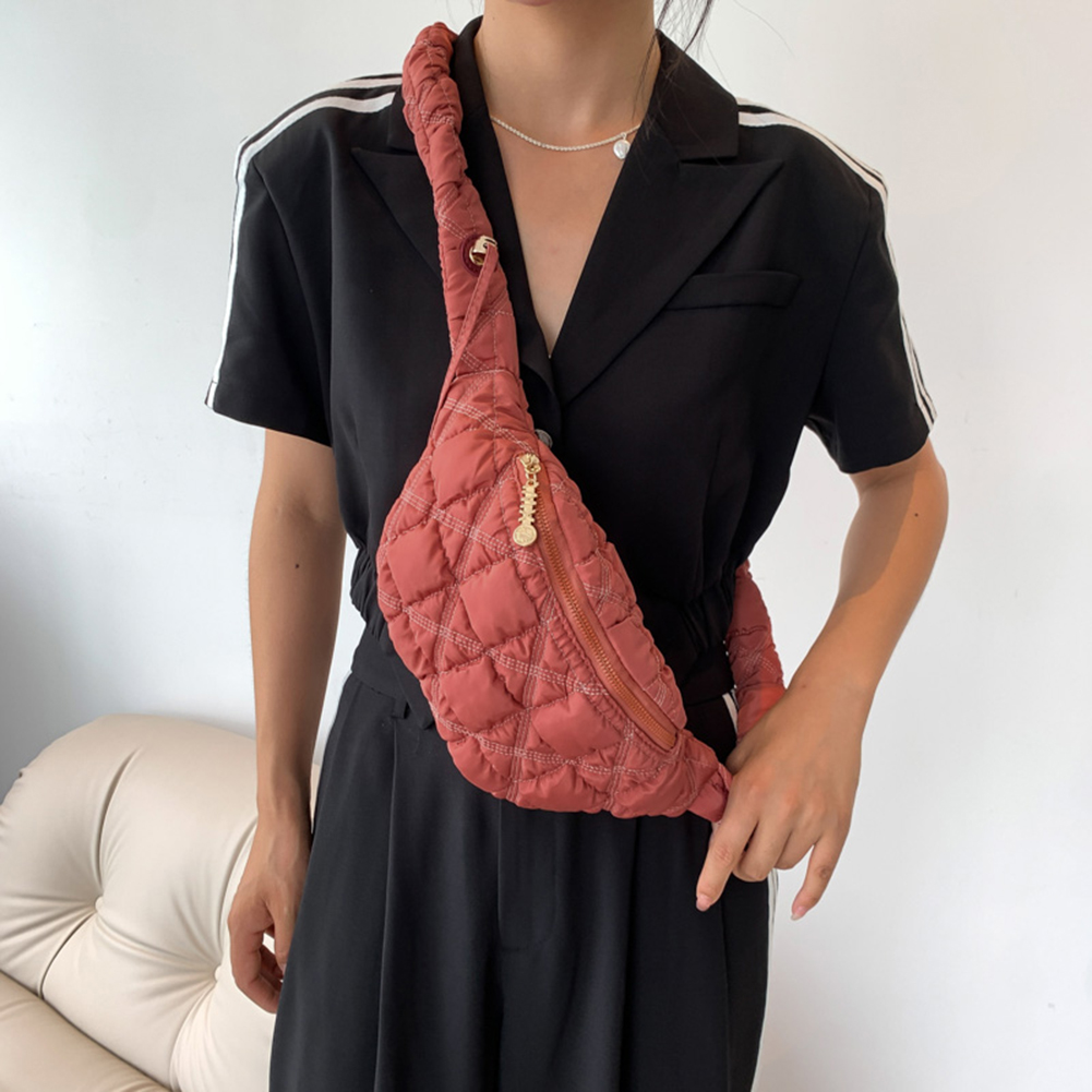 Quilted Ruched Women's Waist Bag Large Capacity Chic Satchel Bags Solid Color Cotton Chest Bags Pleated Puffer Ladies Fanny Pack