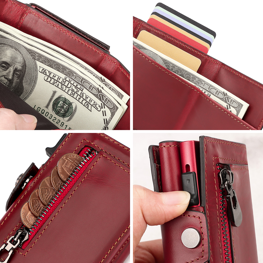 New Anti-lost AirTag Card Holder Automatic RFID Blocking Credit Card Case Genuine Leather Travel Women's Wallet with Money Clip