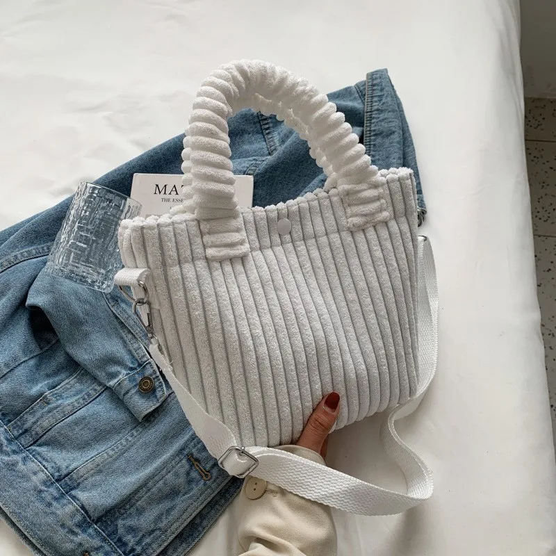 Fashion Corduroy Women's Bag 2023 Trend New Handbags Niche Versatile Bucket Shoulder Bags Female Nylon Button Crossbody Bags
