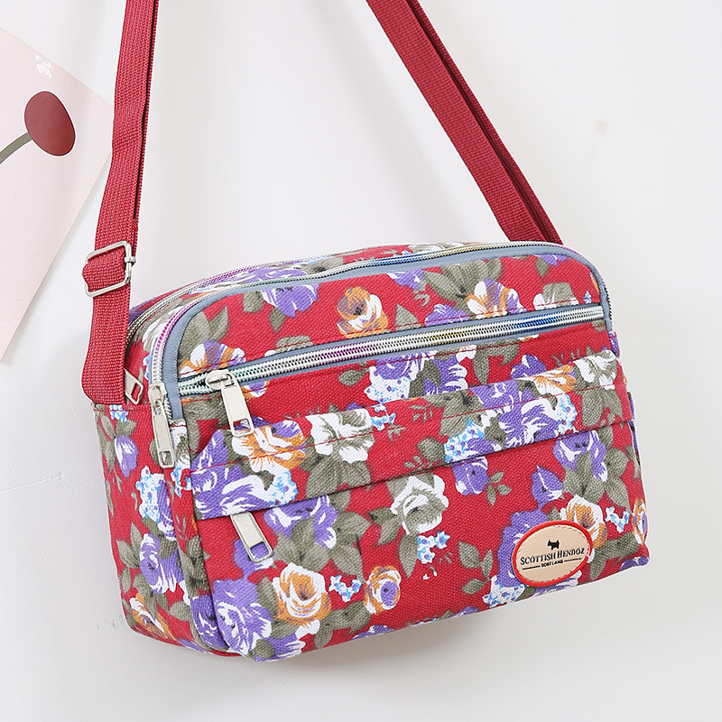 New Women's Messenger Bag 2023 Korean Canvas Bag Fashion One Shoulder Slant Cross Handbag Multi Flower Small Cloth Crossbody Bag