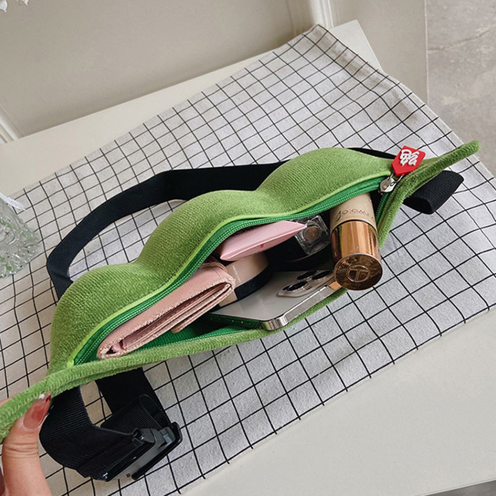 Plush Shoulder Bag Creative Peas Shaped Bags Cute Cartoon Chest Zipper Crossbody Bags Women Outdoor Traveling Handbags