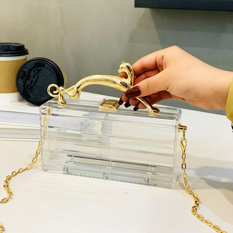 Acrylic Box Clutch Transparent New Trendy Tote Fashion Women Handbags Leopard Short Handle Evening Party Bags Woman Purse