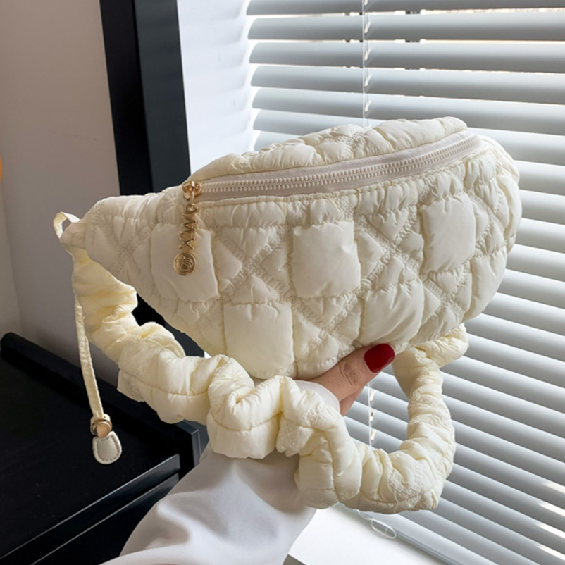 Quilted Ruched Women's Waist Bag Large Capacity Chic Satchel Bags Solid Color Cotton Chest Bags Pleated Puffer Ladies Fanny Pack