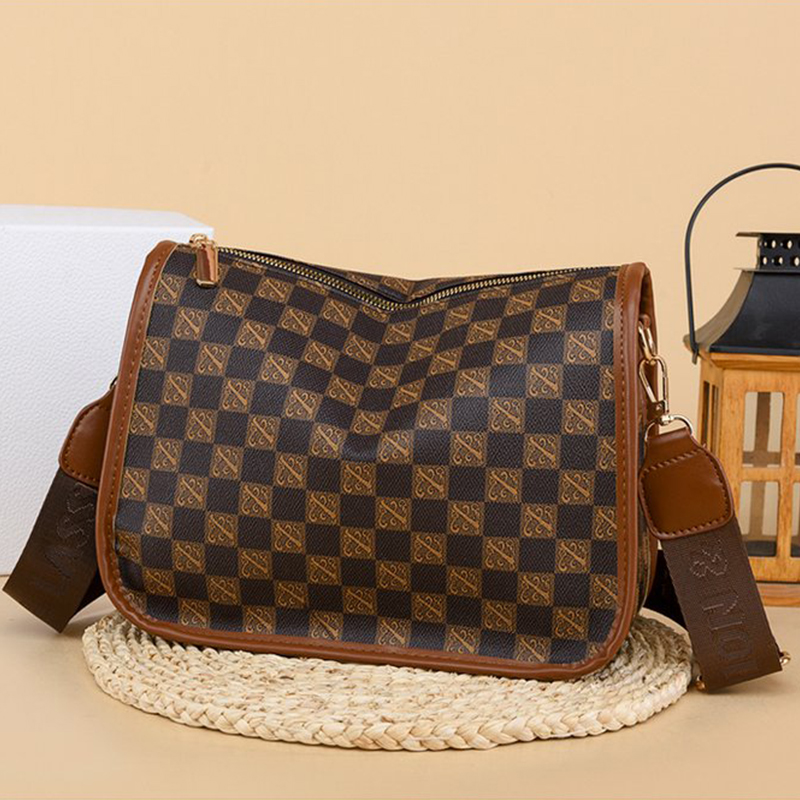 Vintage Women's Bag Check printing PU Leather Women's Shoulder Bag Shopping Crossbody Bag