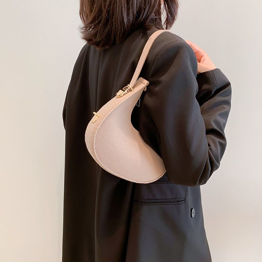 Crocodile Grain Women Handbag Solid Color Casual Mini Underarm Bag Female Cute Felt Shoulder Pouch Female Half Moon Tote Bags