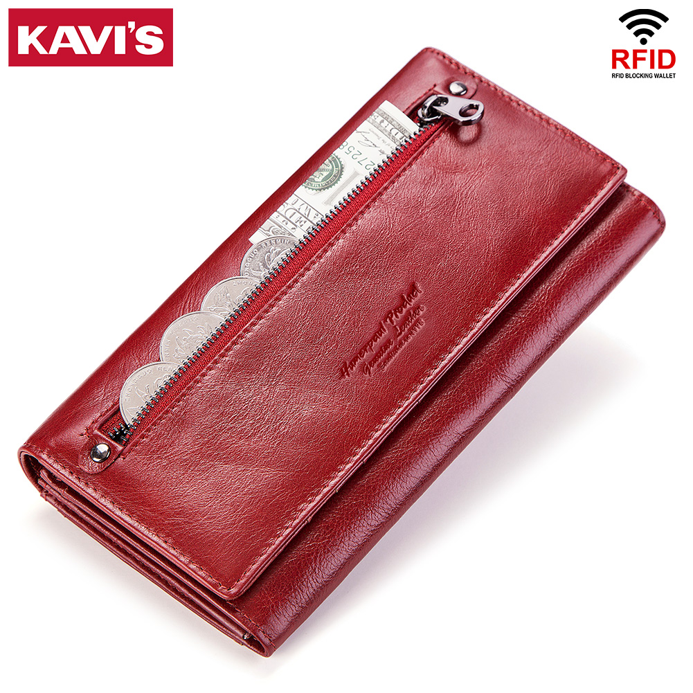 Women Genuine Leather Wallets Fashion Cell Phone Clutch Bag for RFID Protect Card Holder Purse Travel Zipper Pocket Long Handbag