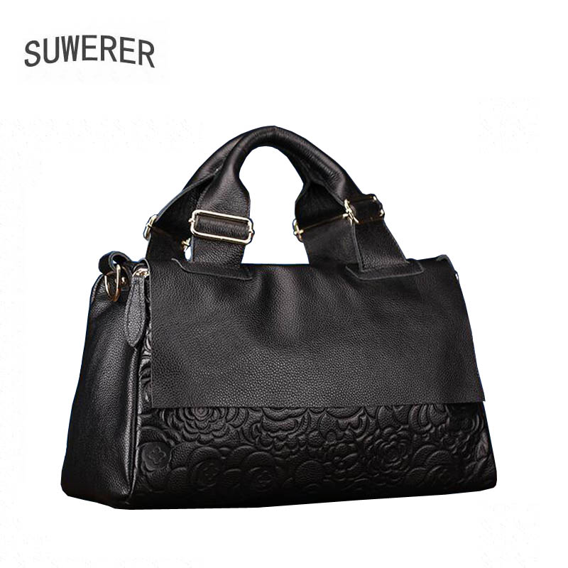SUWERER 2025 New Women Genuine Leather bag Fashion soft leather Luxury handbag women famous brand tote bag cowhide Embossing bag