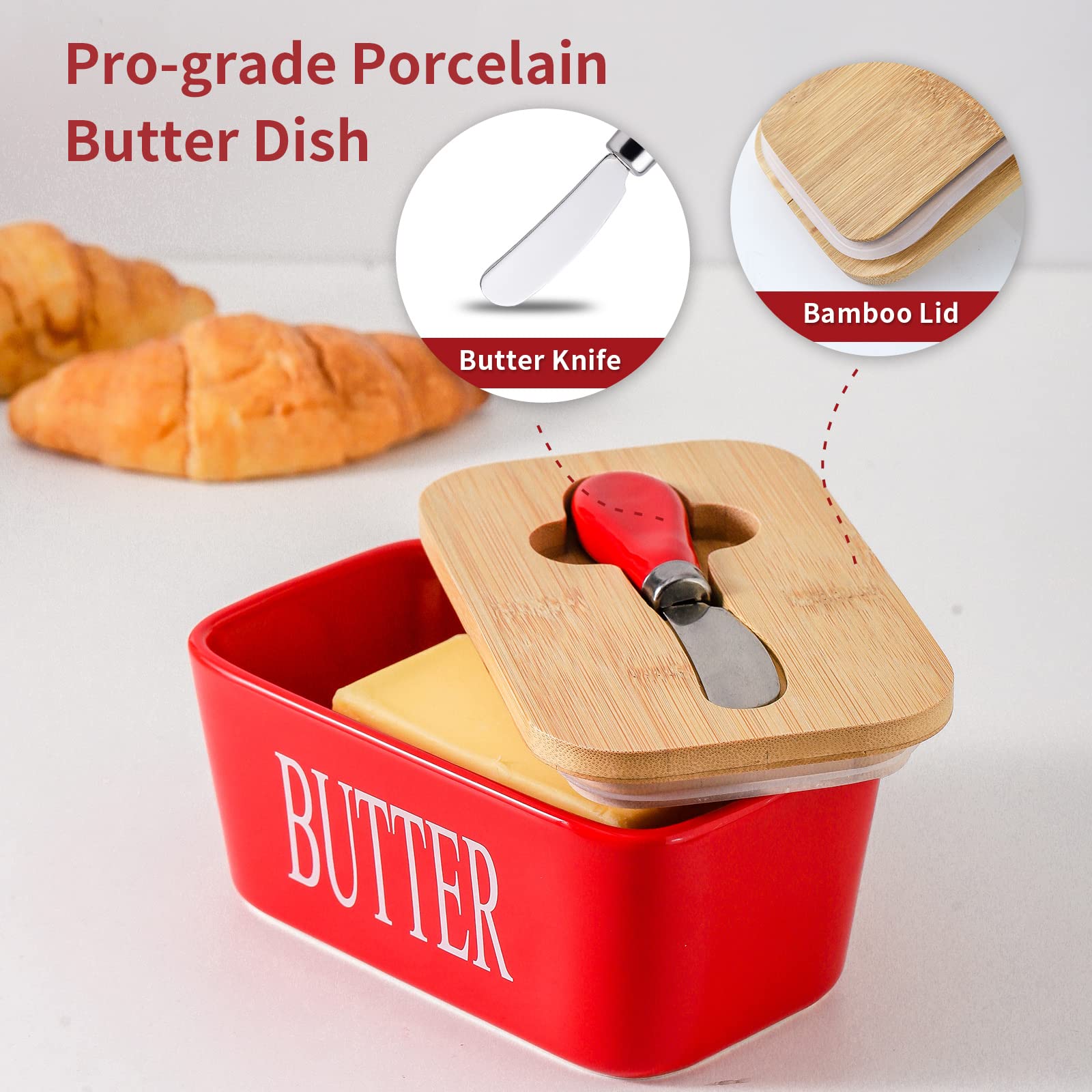 Tabletop with lid, yellow oil pan, large butter pan, ceramic butter holder with knife and high-quality silicone seal