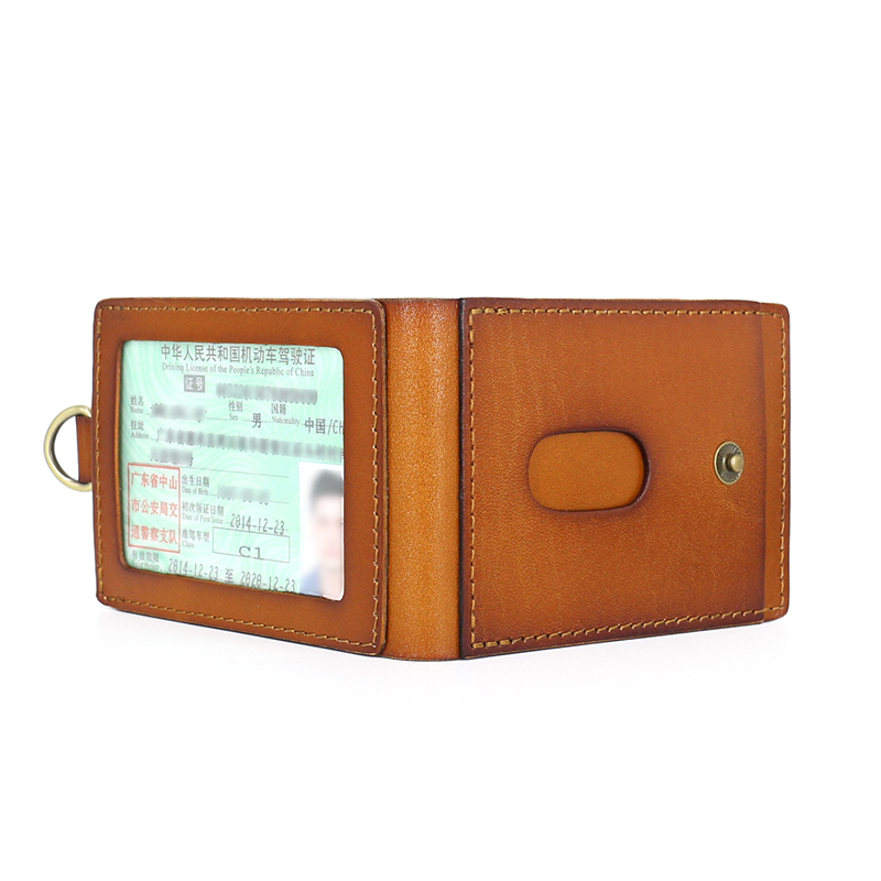 ID Badge Holder For Office Work Genuine Leather Credit Card Bag Retractable Lanyard Neck Strap Reel Id Driving License Purses