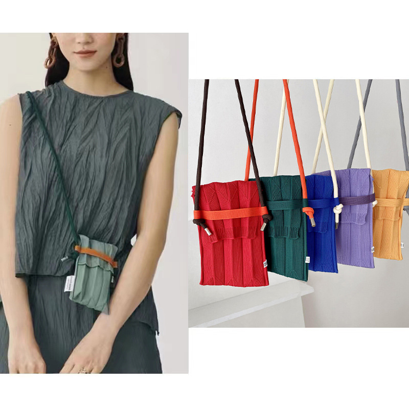 Organ Pleated Mini Messenger Shoulder Bags Fashion Knitting Small Crossbody Bags Ladies Foldable Long Straps Mobile Phone Purse