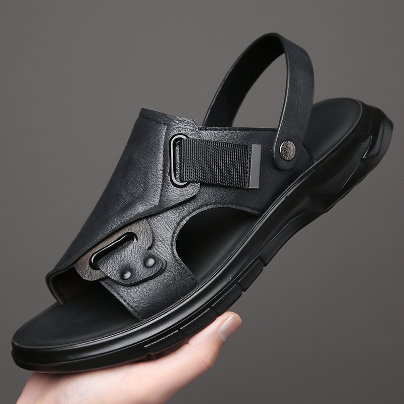 2023 Men Leather Sandals Shoes Sale Waterproof Slip On Casual Cow Leather Male Soft Men's Sandals Sole Summer Fashion Slippers