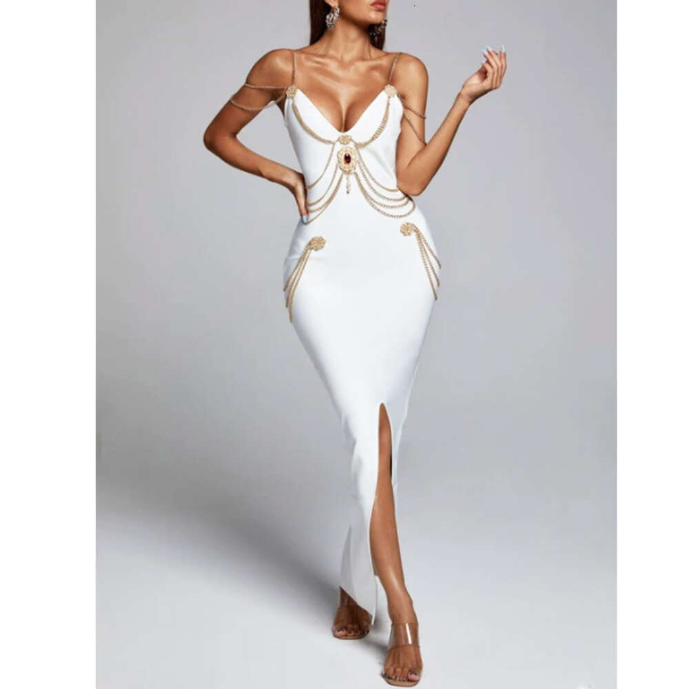 Womens Fashion chain decoration hip hugging slimming dress bandage dress long skirt