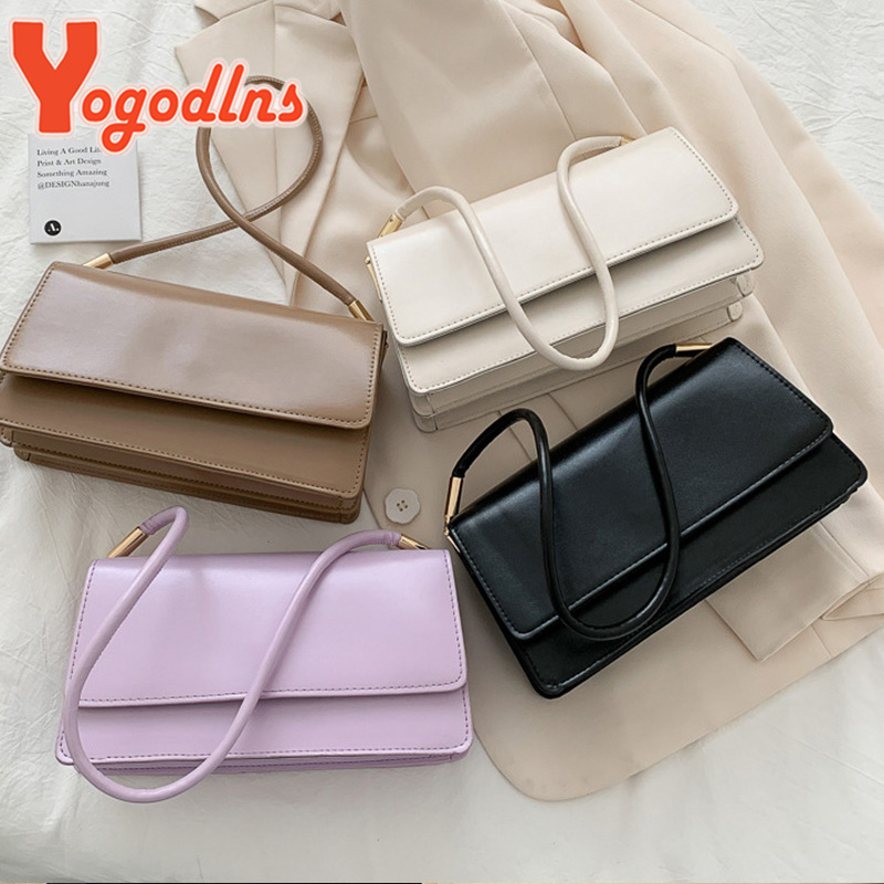 New Simple Shoulder Bag For Women PU Leather Armpit Bag Solid Color Lady Handbag Casual Girls Small Square Bag sac