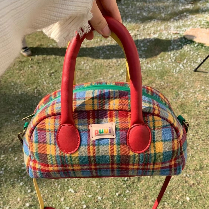 Xiuya Fashion Handbag for Women Vintage American Style Plaid Fresh Cute Shoulder Bag New Luxury Designers Zipper Crossbody Bag