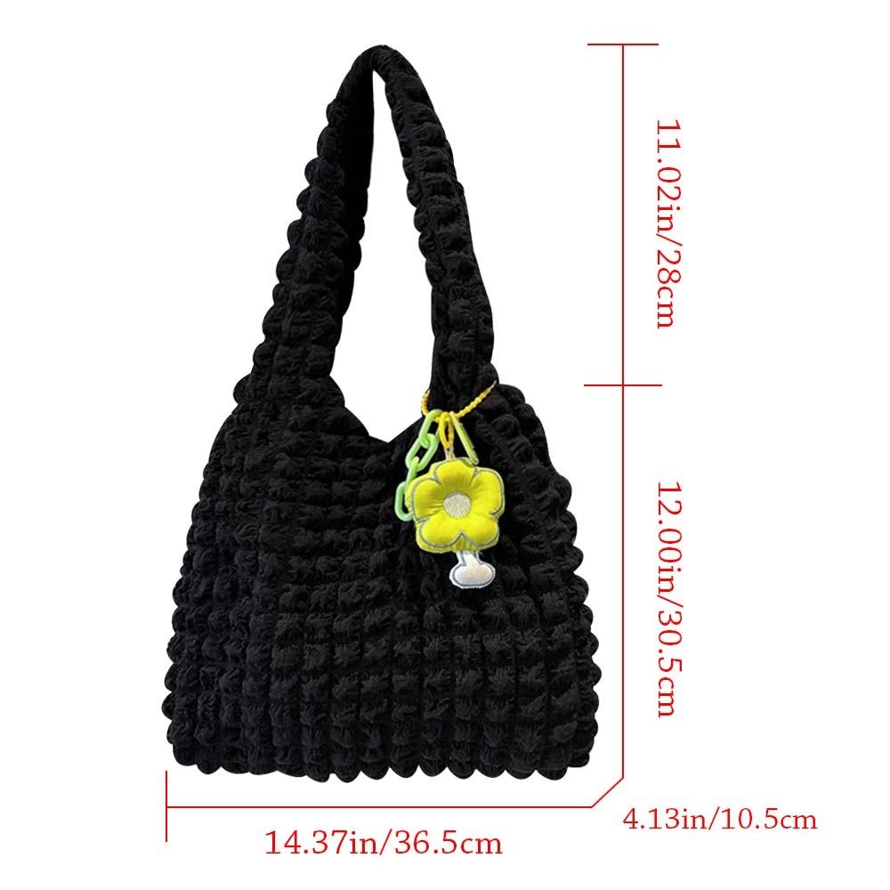 Women Shoulder Bags Cute Pleated Bubbles Large Capacity Female Vest Underarm Bag Tote Shopping Bag Soft Cloth Fabric Handbags