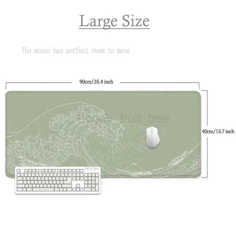 Green Japanese Waves Mouse Pad Gamer XL HD New Large Home Mousepad XXL Mechanical Keyboard Pad Office Natural Rubber Non-SlipM240802