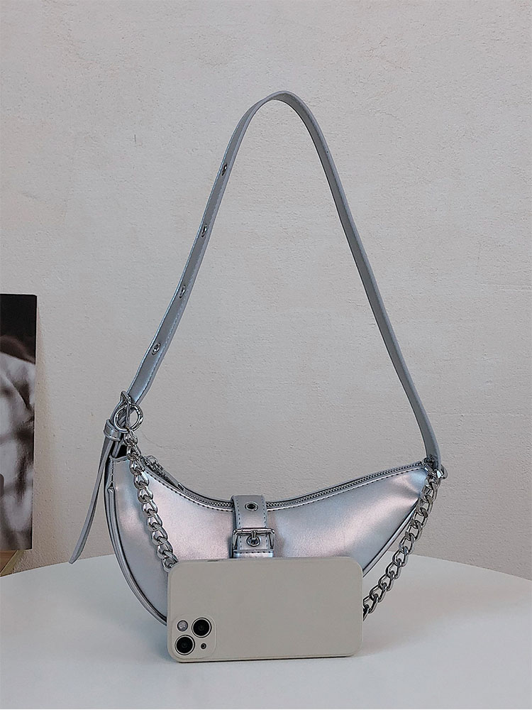 Small Design Fashion French Lady Armpit Bag All-In-One Commuter Crescent Pack Silver