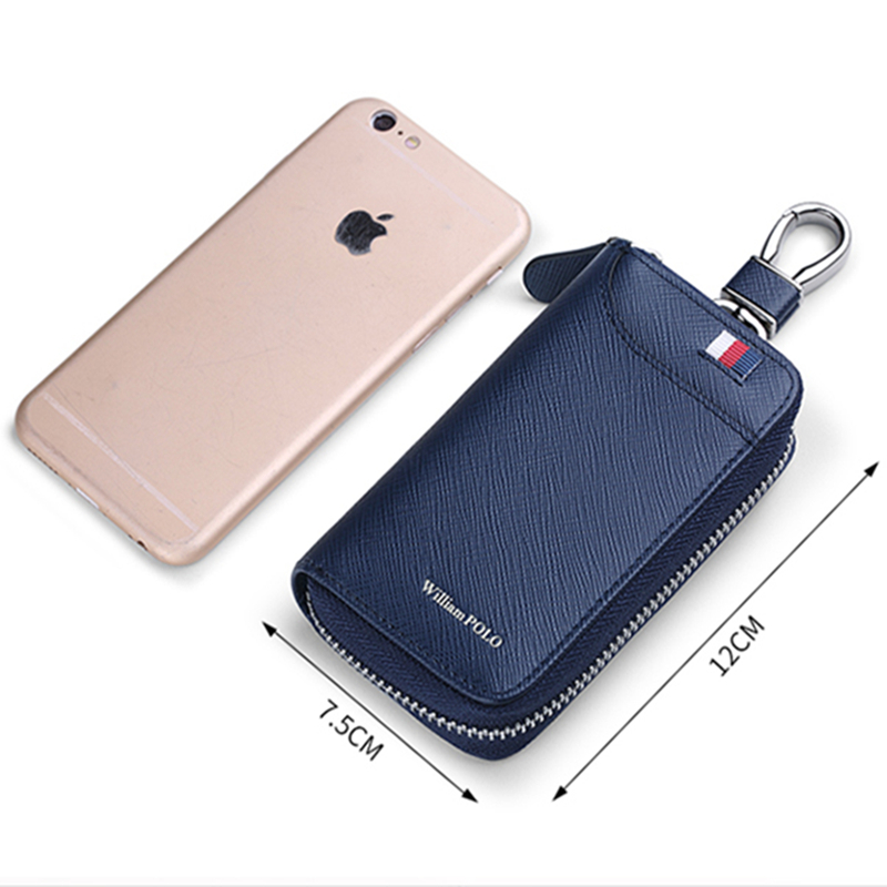 WILLIAMPOLO Leather Housekeeper Holders Car Keychain Key Bag Case Men Black Keys Wallet Cover Simple Solid Color Storage Bags
