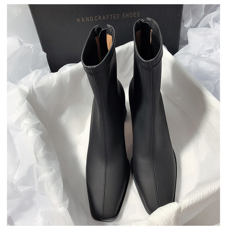 Ankle Boots for Women's Thick High Heel Spring Boots 2023 New Square Toe PU Short Boots Fashion Ladies Stretch Boots Botas Mujer