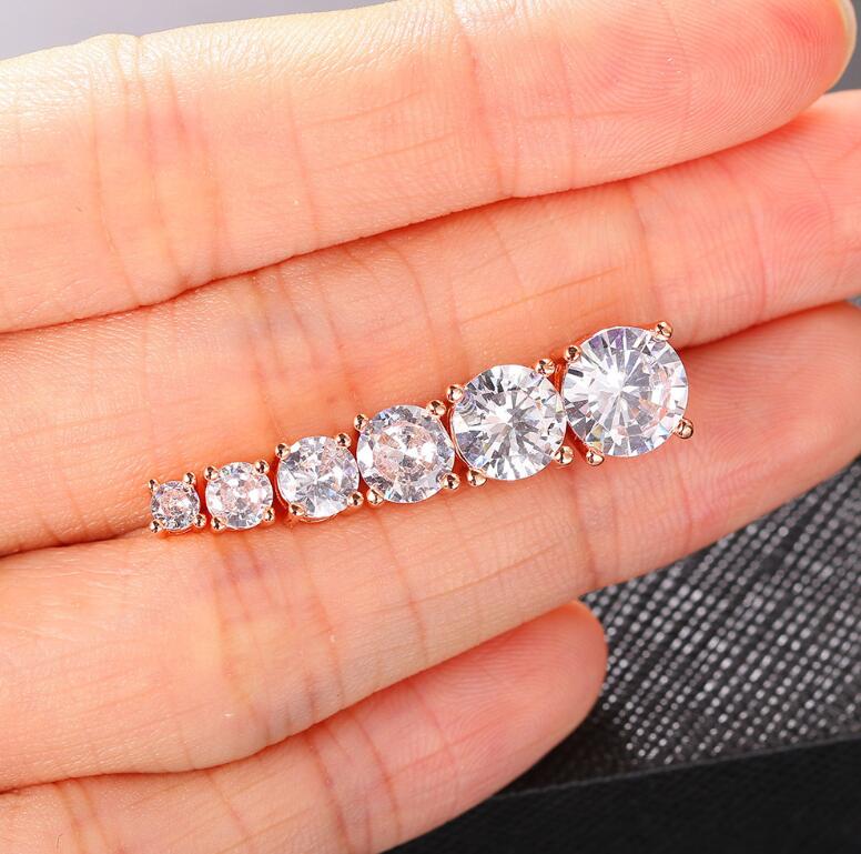 Sterg Sier 2024 Stud Earrings Women, 5A Cubic Zirconia 4-Claw Round Cut Rose Gold Filled Jewelry for Wedding, Party, Gift